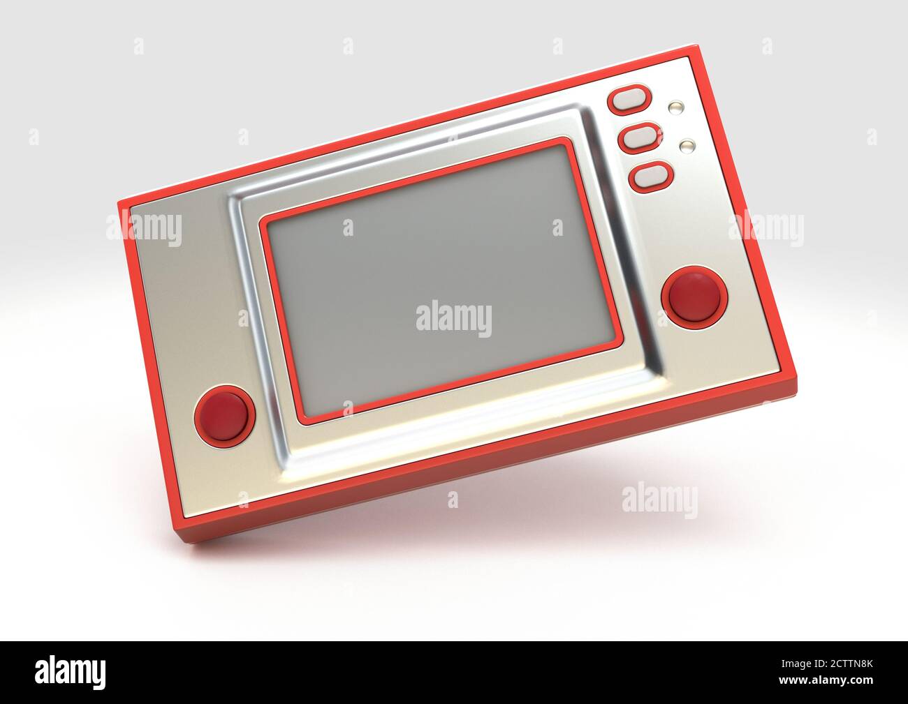 Console de jeu portable rétro sans marque avec écran vierge allumé Un arrière-plan blanc isolé - rendu 3D Banque D'Images