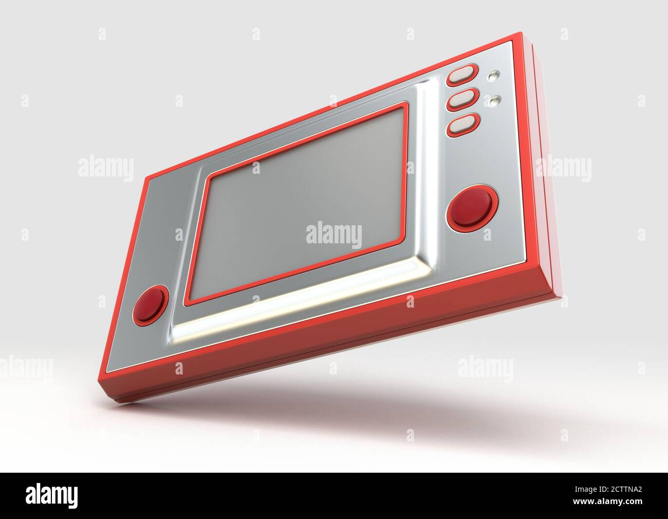 Console de jeu portable rétro sans marque avec écran vierge allumé Un arrière-plan blanc isolé - rendu 3D Banque D'Images