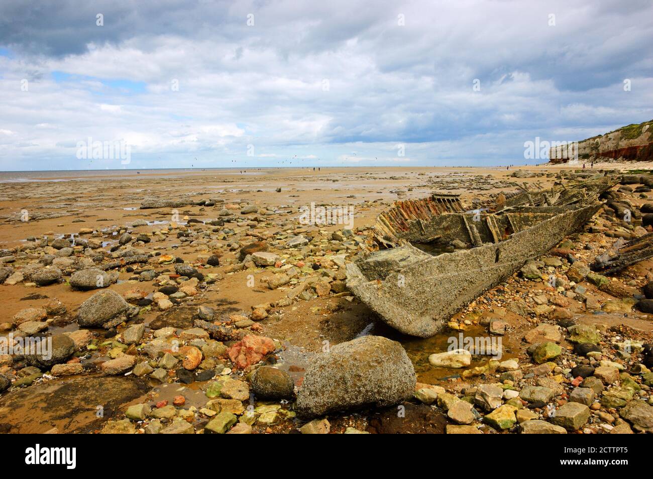 Restes de navire (après naufrage) à la plage de Hunstanton, Norfolk, Royaume-Uni. Banque D'Images