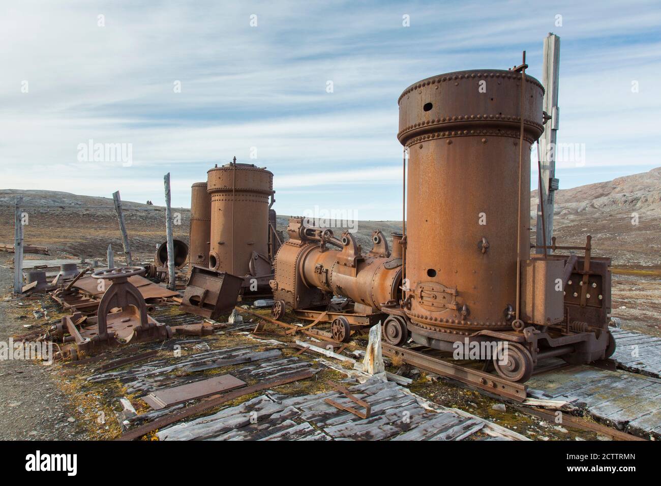 Carrière de marbre abandonnée à Camp Mansfield. Blomstrandhalvoya, Kongsfjorden, Svalbard, Norvège Banque D'Images