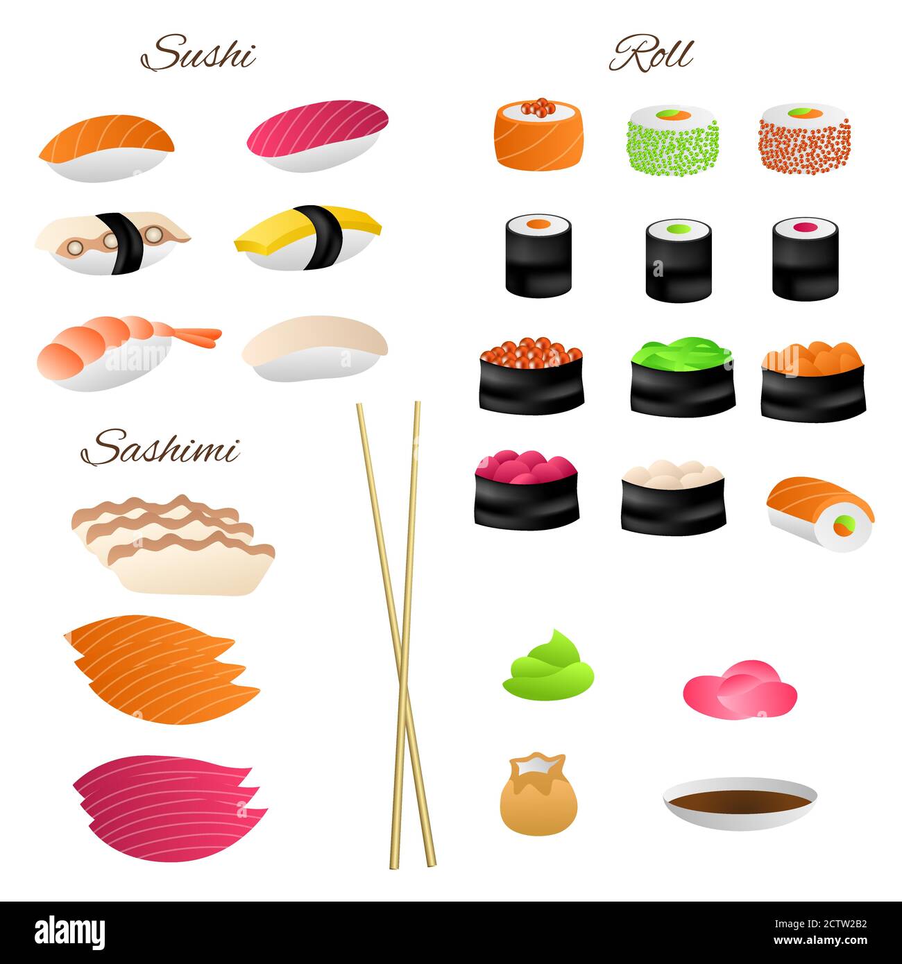 Vecteur d'illustration de l'ensemble de rouleaux de sushis japonais Illustration de Vecteur