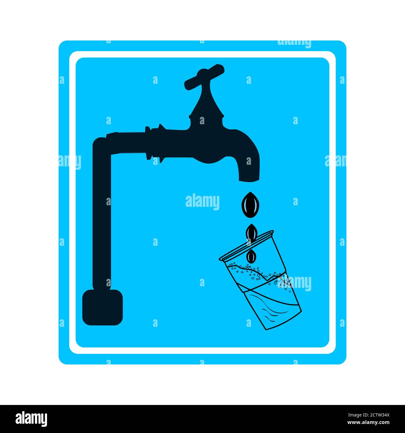 Panneau d'eau potable isolé sur fond blanc. Panneau bleu avec robinet, gouttes et verre. Symbole eau potable pure. Emblème d'eau potable. Vecteur de brut Illustration de Vecteur