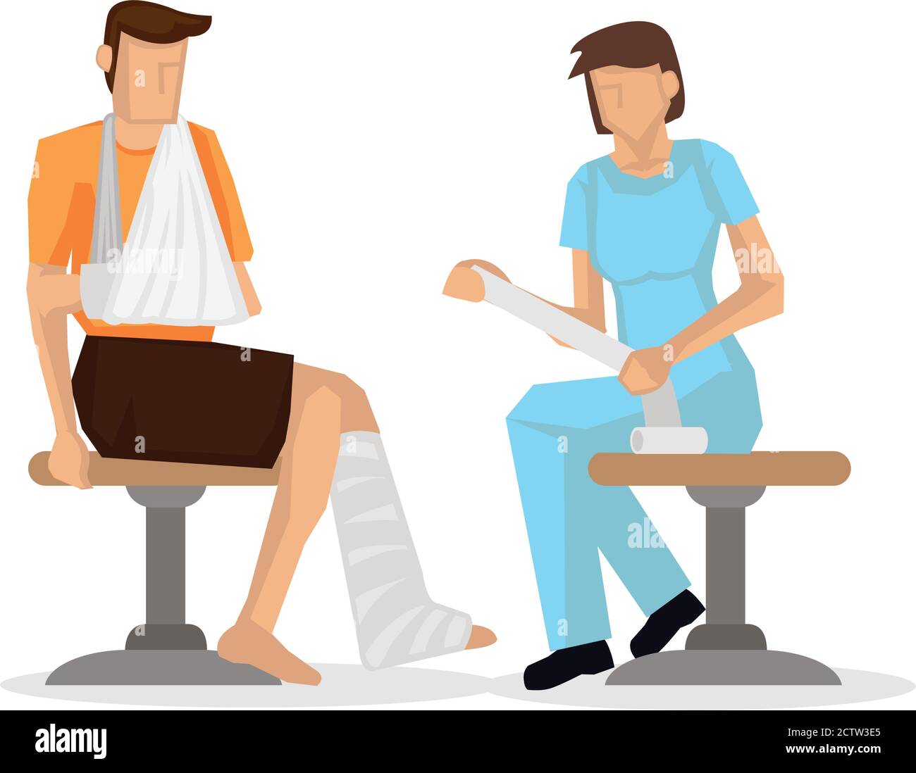 L'infirmière bandage un patient blessé dans la chambre d'hôpital. Concept de soins médicaux. Illustration vectorielle de personnage de dessin animé plat isolée sur un fond de réseau blanc Illustration de Vecteur