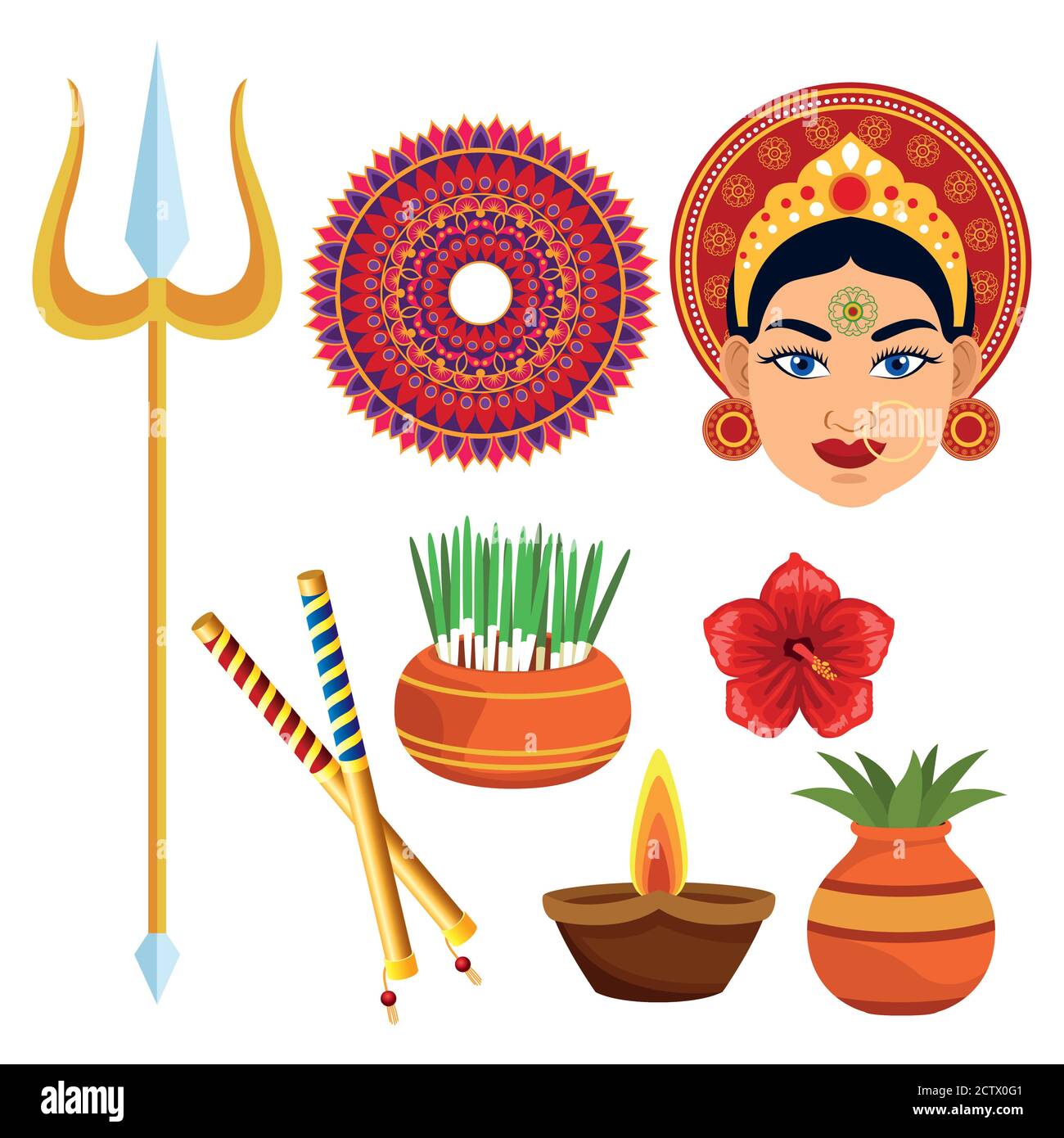 happy navratri carte de célébration avec ensemble d'icônes vecteur illustration design Illustration de Vecteur
