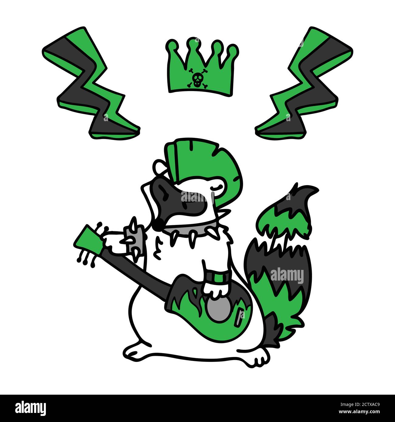 Punk rock raccoon avec guitare illustration clipart. Autocollant ...