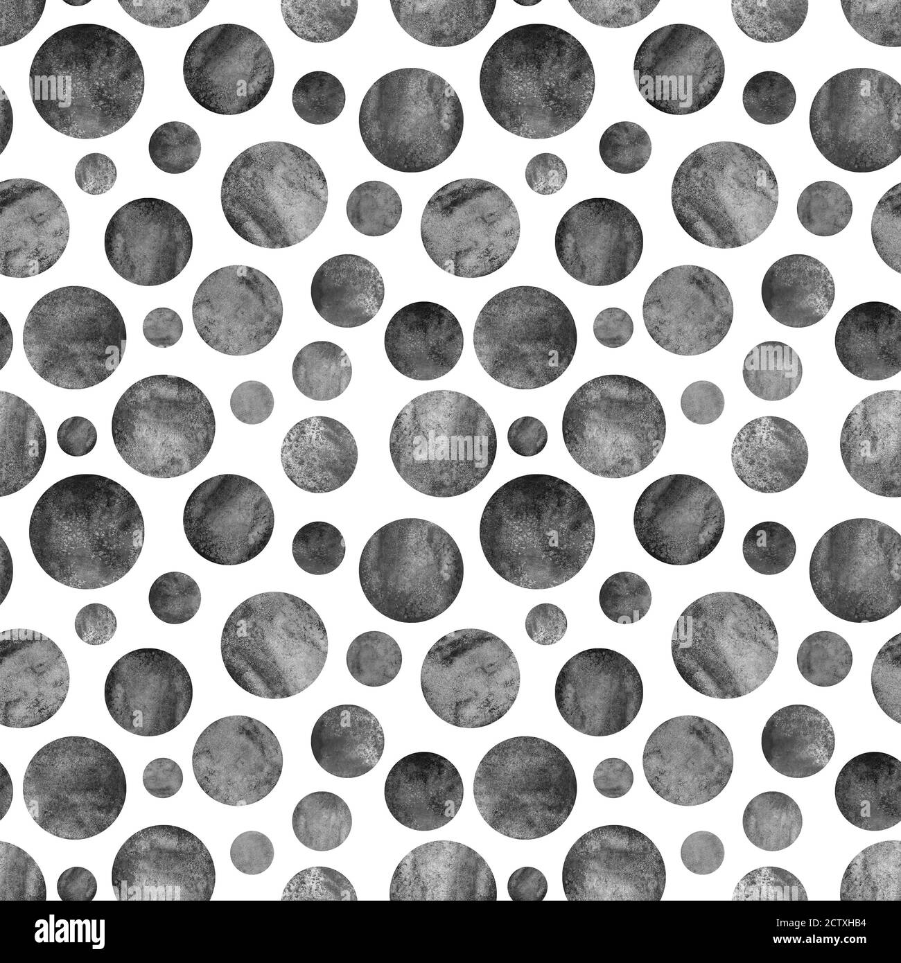 Motif sans couture avec effet grunge sur les planètes en cercle noir et blanc. Résumé gris géométrique forme ronde sphère disque texture sur fond blanc. Banque D'Images