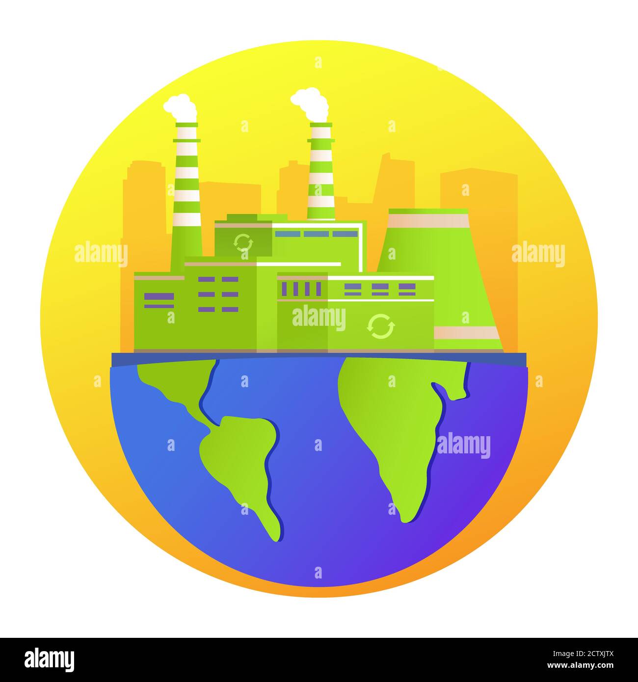 Construction d'usine écologique.Green Energy ECO manufacture.planète écologique. Illustration de Vecteur