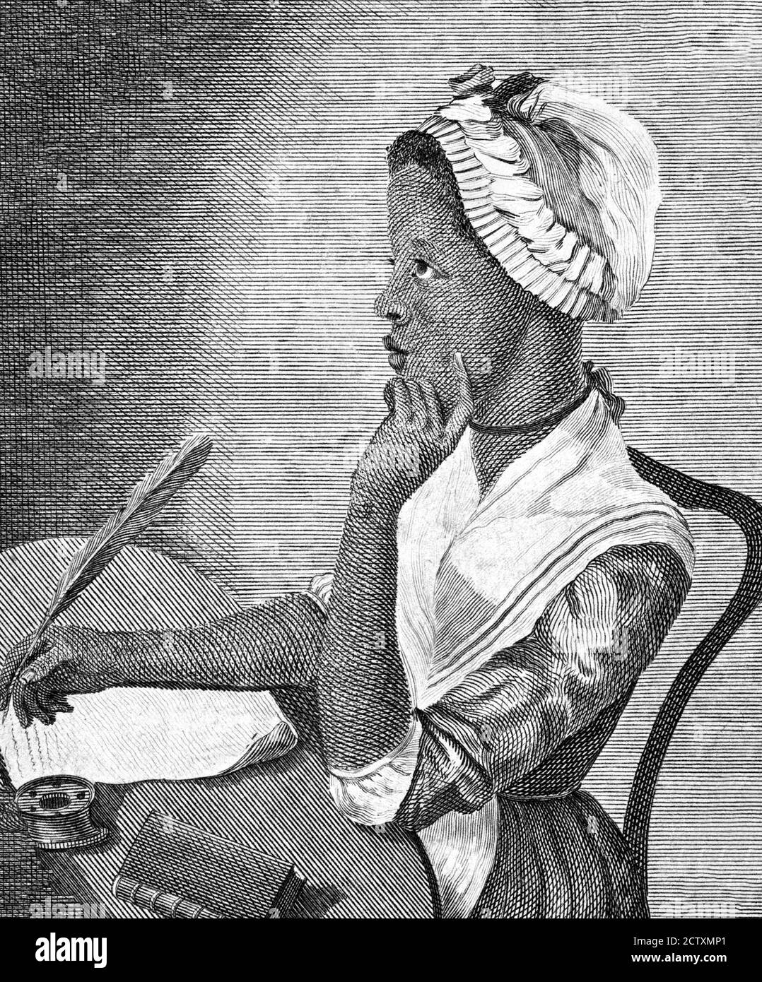 Phillis Wheatley (v.1753-1784), portrait du premier auteur afro-américain d'un livre de poésie publié, gravure, c.1773 Banque D'Images