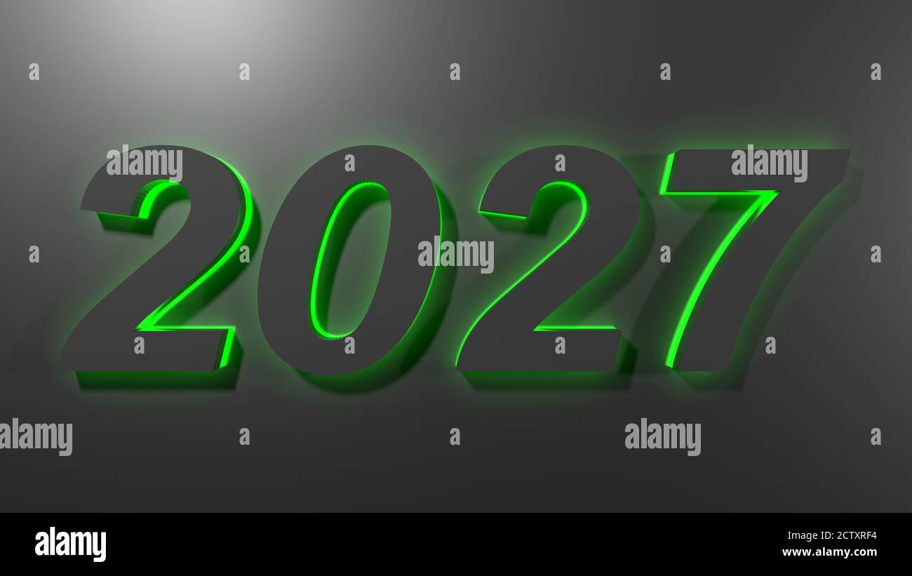 2027 écriture noire sur surface noire avec rétroéclairage vert - Illustration du rendu 3D Banque D'Images