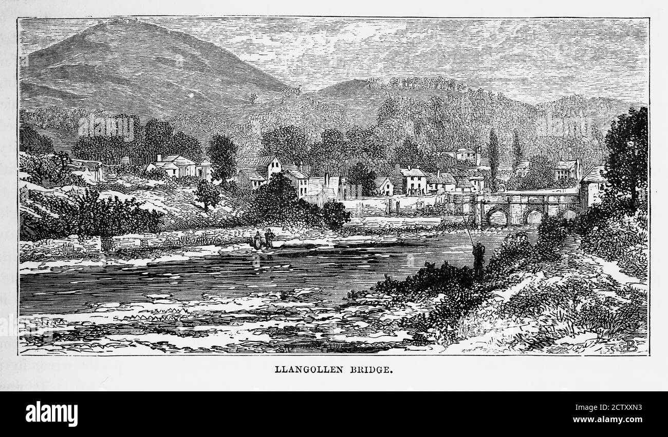 Pont de Llangollen, à Llangollen, pays de Galles, gravure victorienne, Circa 1840 Banque D'Images