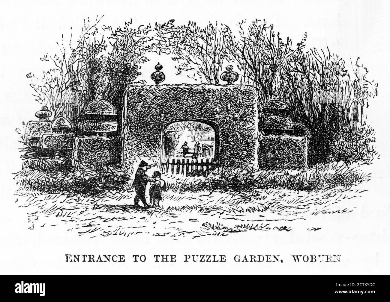 Entrée du jardin du puzzle, Woburn, Angleterre gravure victorienne, Circa 1840 Banque D'Images