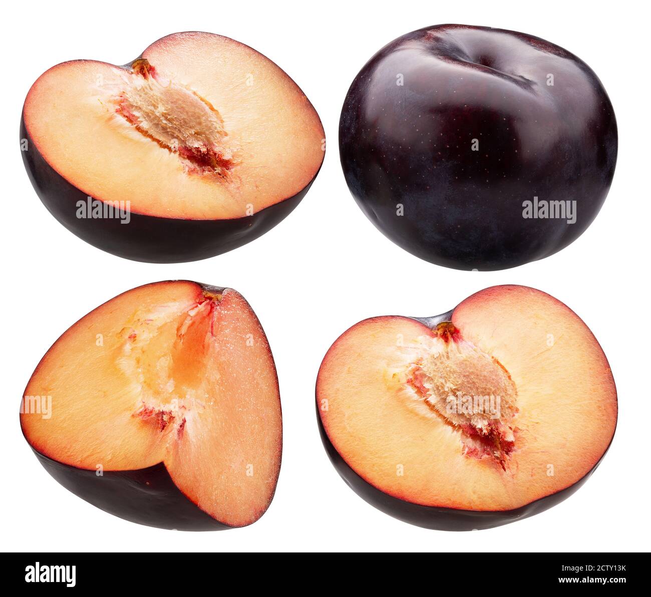 Collection de prunes isolé sur un fond blanc. Banque D'Images