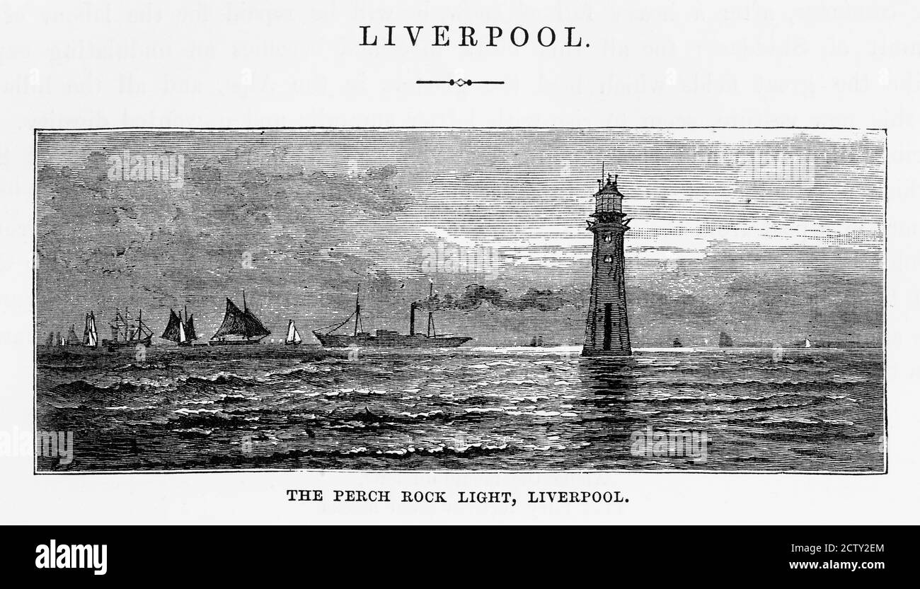 Perch Rock Light and Lighthouse Liverpool, Angleterre Victorian Engraving, 1840 Banque D'Images