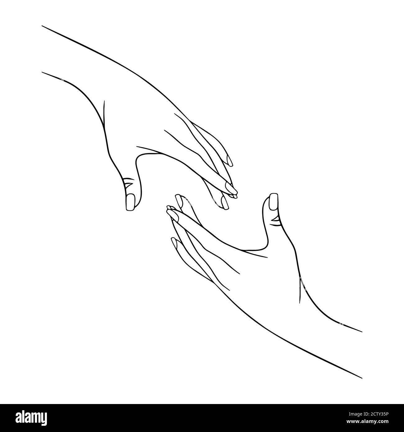 Signe de confiance, d'aide, d'attention. Illustration du concept vectoriel. Deux mains s'atteignent l'une l'autre. Illustration de Vecteur
