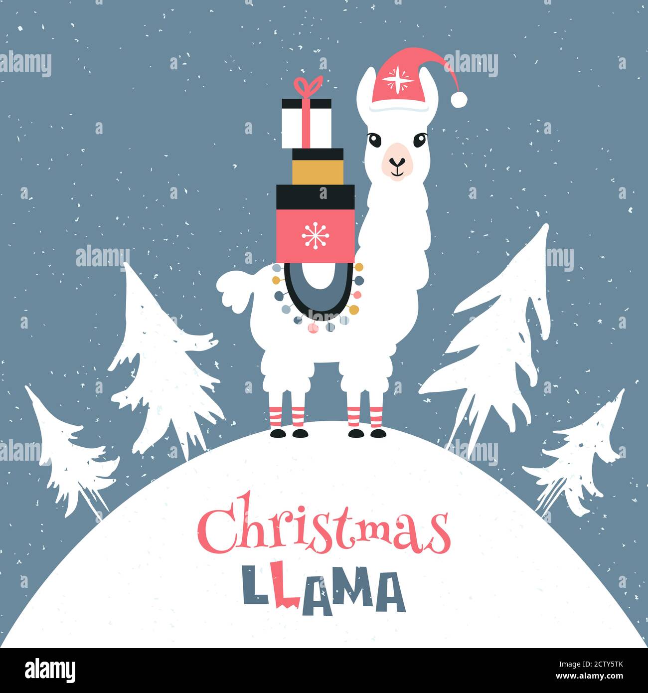 Carte de Noël avec lama. Carte Joyeux Noël Illustration de Vecteur
