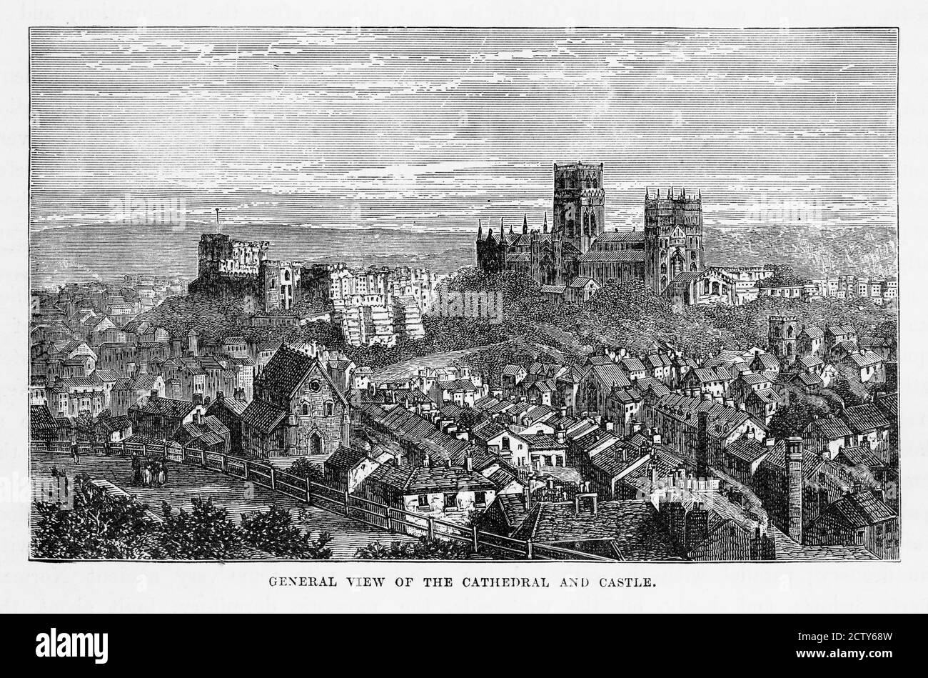Cathédrale de Durham et château de Durham, Durham, Angleterre, gravure victorienne, 1840 Banque D'Images
