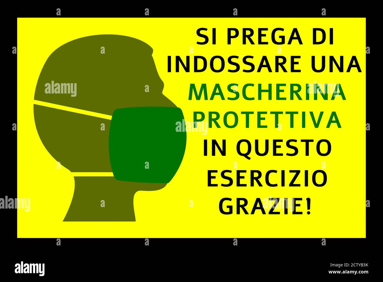 S Il Vous Plait En Italien Icône de tête avec masque médical et texte en italien s'il vous plaît  portez un masque de protection dans cette boutique grâce, signe d'avis de  coronavirus sur fond jaune Image Vectorielle Stock -