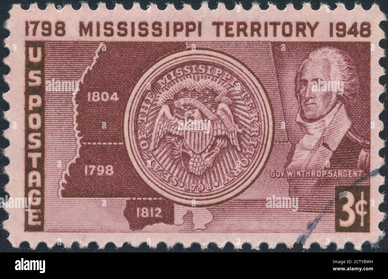 Mississippi territoire stock photo Antique, gros plan, Extreme gros plan, horizontal, Macrophotographie Save.Mississippi Territory Stamp. Banque D'Images