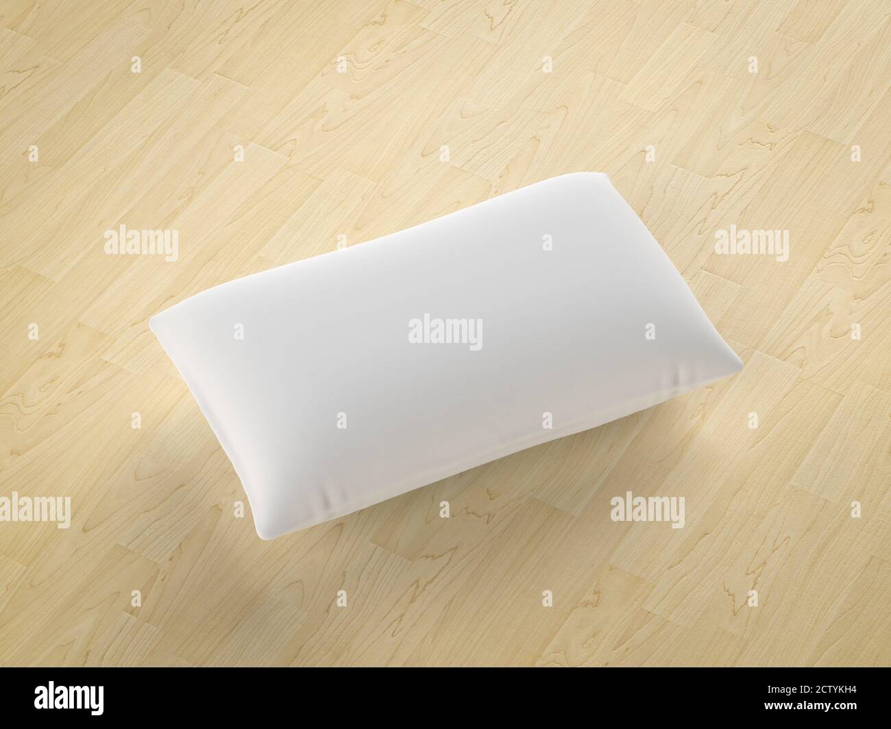 coussin blanc doux rendu 3d sur fond en bois Banque D'Images