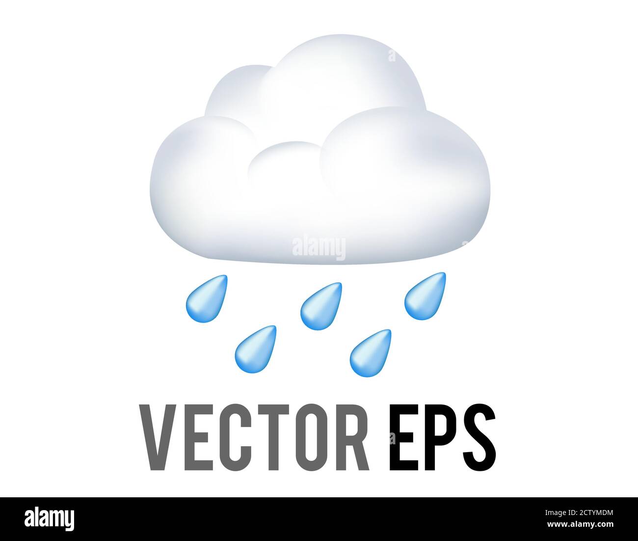 Le vecteur isolé gouttes bleues tombant de l'icône de nuage blanc Illustration de Vecteur