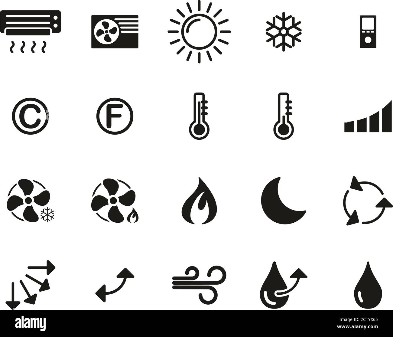 Climatisation Icons Set Noir & Blanc Grand Illustration de Vecteur