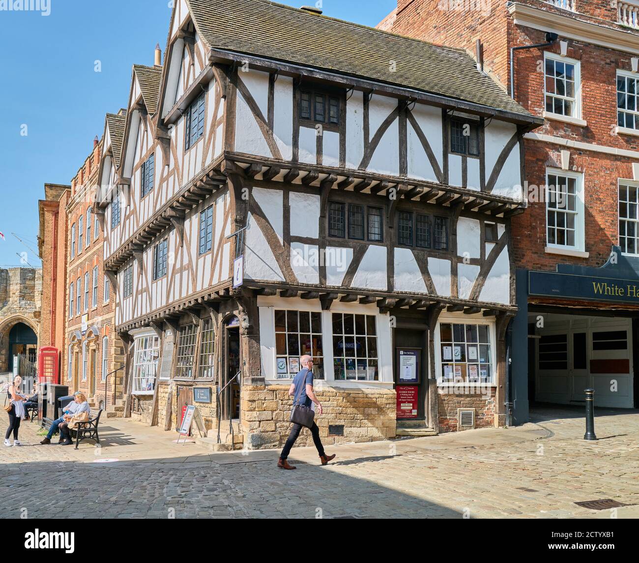 Pemberton House, office du tourisme, au carrefour entre la cathédrale normande et le château de Lincoln, en Angleterre. Banque D'Images