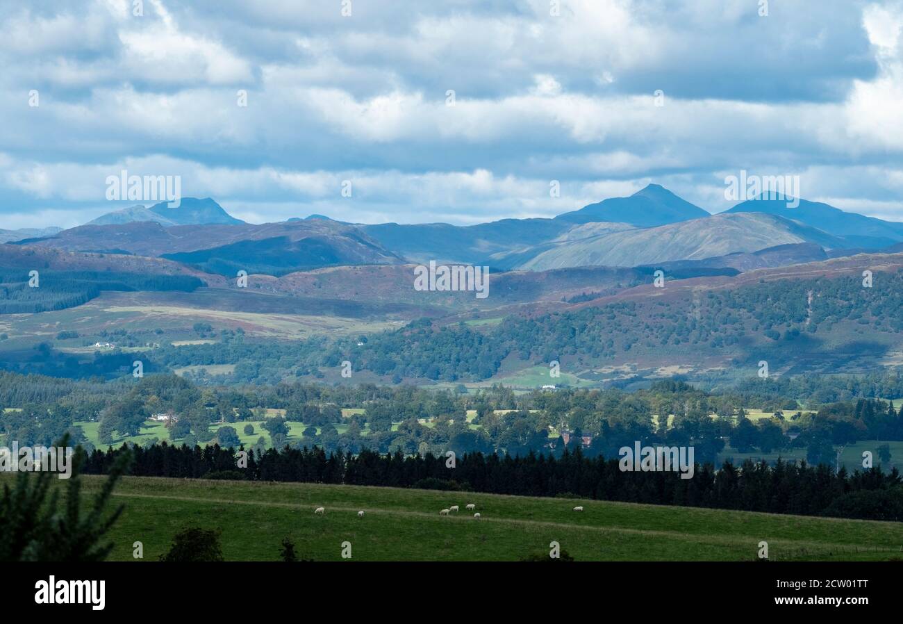 Vue de Kippen Muir vers Ben Lomond, Ben More et Stob Bignein, Stirlingshire. Banque D'Images