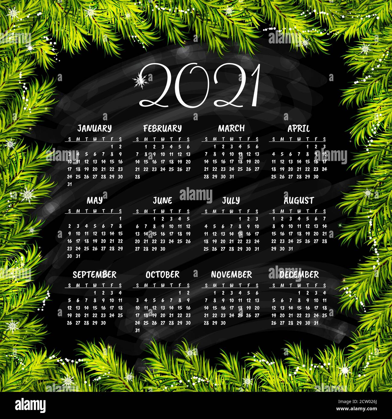 Calendrier pour 2021 avec fond de noël. Illustration vectorielle Illustration de Vecteur