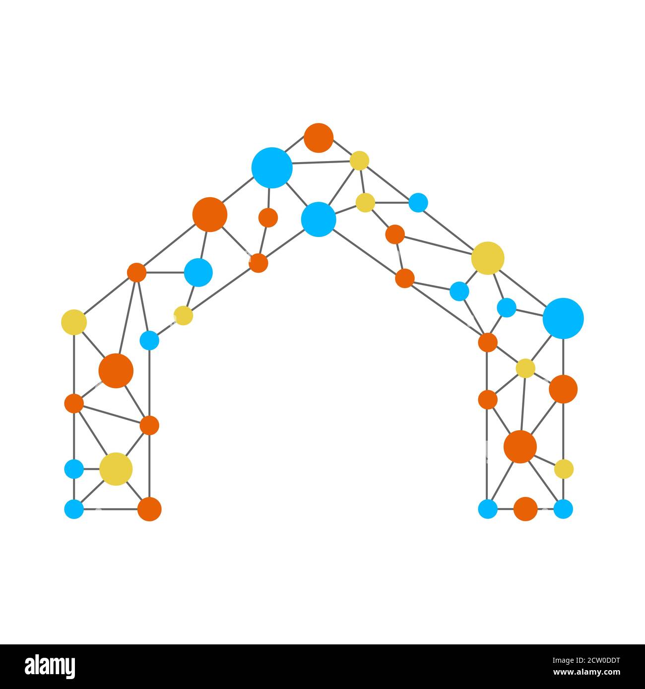 Réseau neuronal sous la forme d'une maison. Réseau neuronal de nœuds et de connexions. Illustration vectorielle Illustration de Vecteur