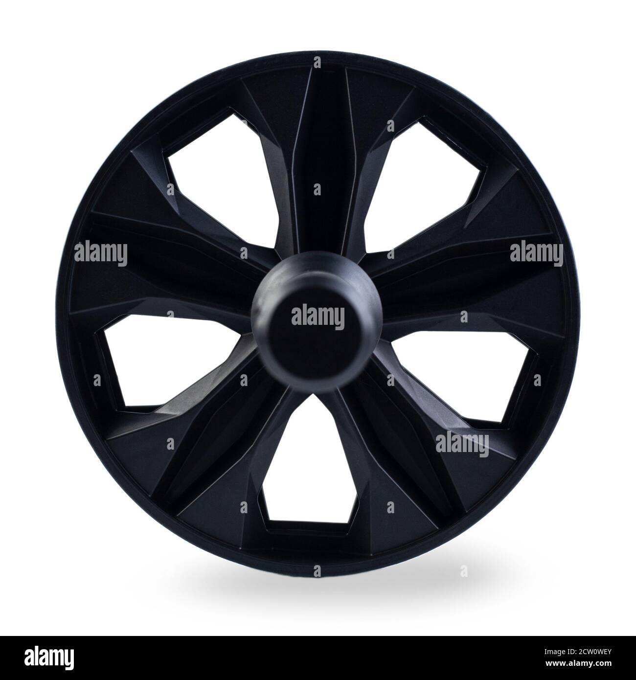 AB Roller isolé sur fond blanc. Double rouleau AB en plastique noir. ABS exercice de déploiement roue de forme physique entraînement de base roues d'entraînement. Collap Banque D'Images