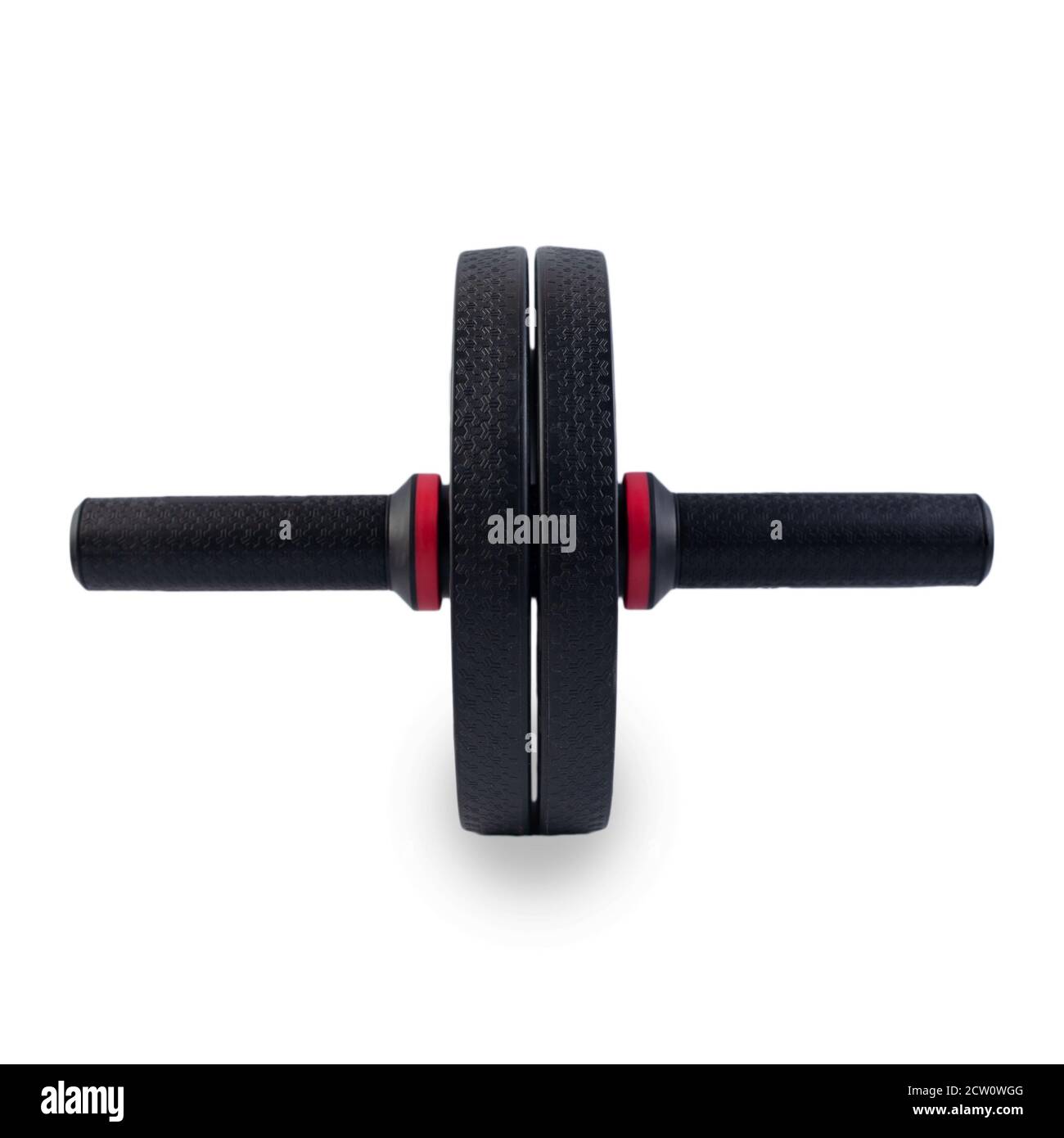 AB Roller isolé sur fond blanc. Double rouleau AB en plastique noir. ABS exercice de déploiement roue de forme physique entraînement de base roues d'entraînement. Collap Banque D'Images