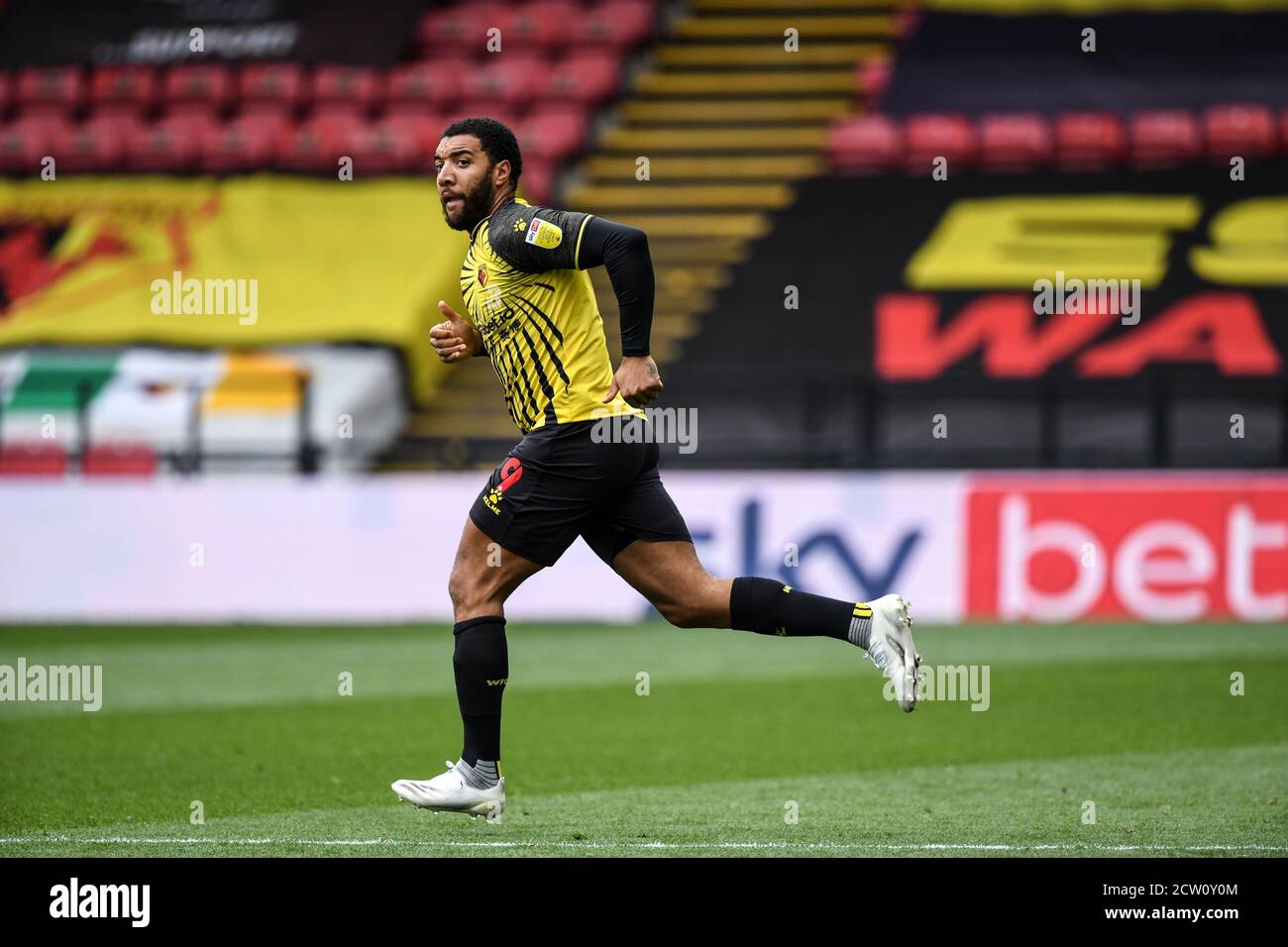 Vicarage Road, Watford, Hertfordshire, Royaume-Uni. 26 septembre 2020. Championnat de football de la Ligue anglaise de football, Watford versus Luton Town; Troy Deeney vient comme un substitut de Watford. Crédit : action plus Sports/Alamy Live News Banque D'Images