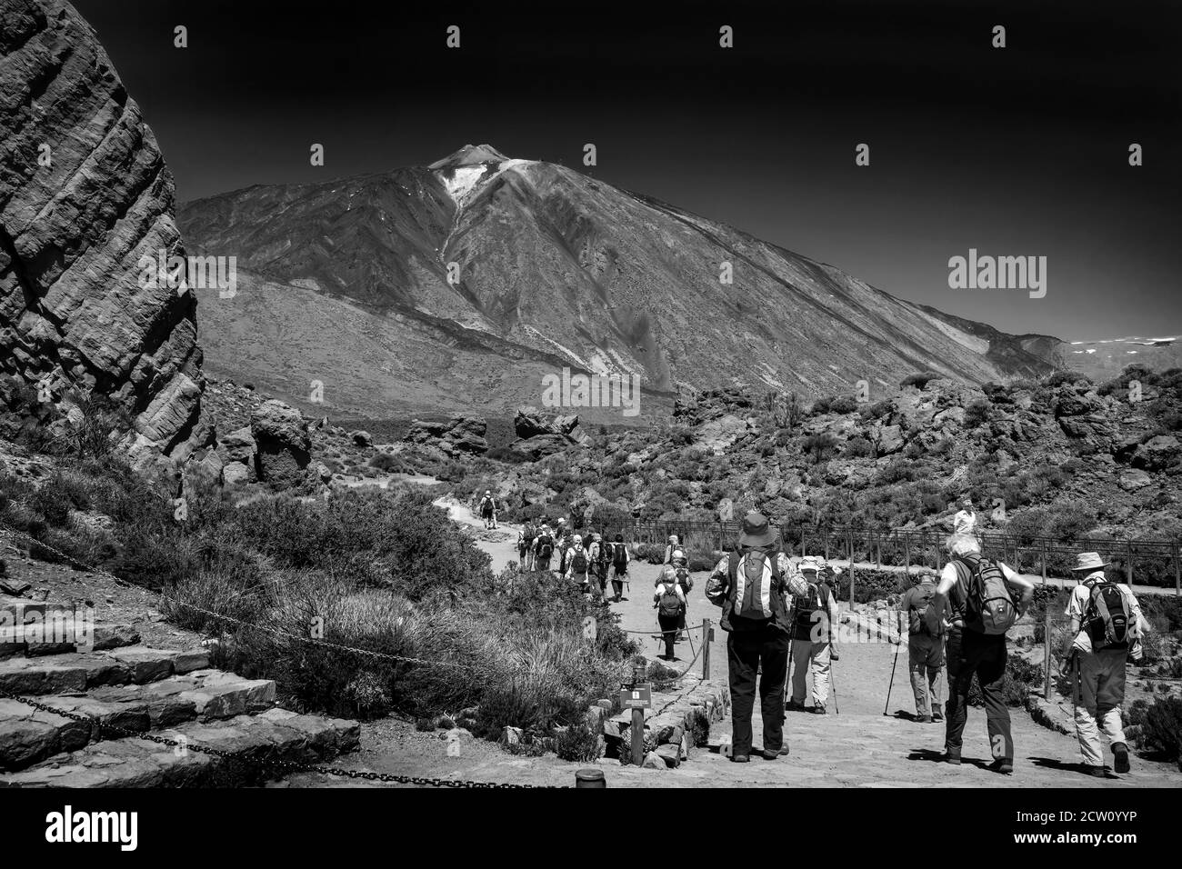 Tenerife, Iles Canaries, Espagne, 19 mars 2014 : Ramblers randonnée à la montagne du volcan Pico de Teide un parc national et un site du patrimoine mondial qui est Banque D'Images