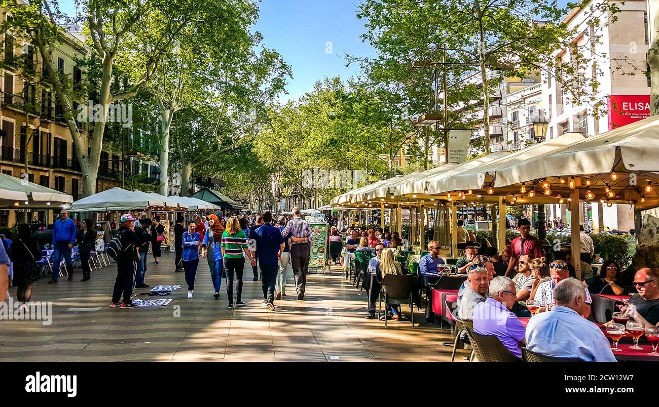 Rambla, rue famouse dans le centre de Barcelone, populaire auprès des touristes et des habitants. Barcelone, Espagne Banque D'Images