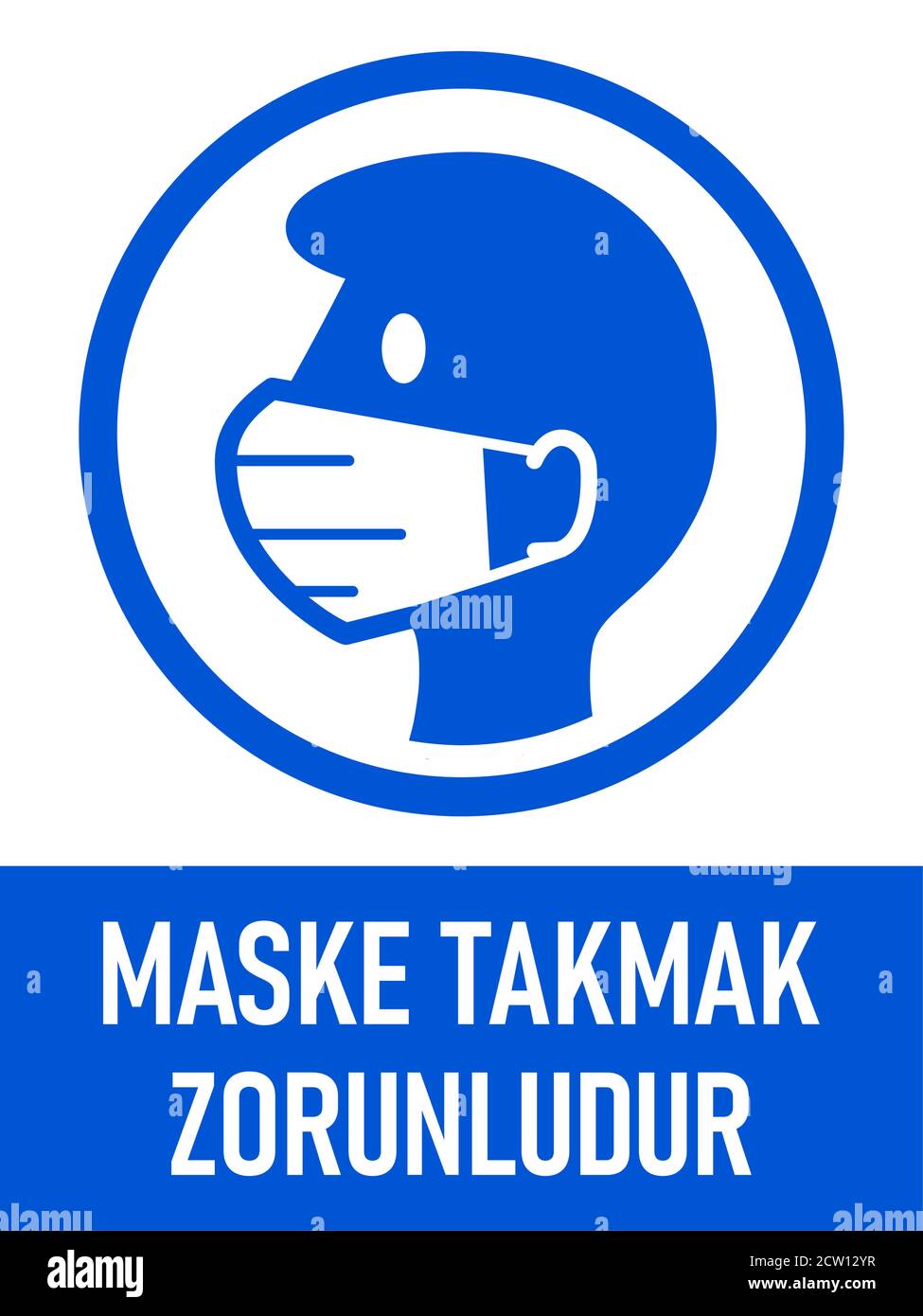 Maske Takmak Zorunludur ('masques faciaux requis' en turc) instruction verticale signe avec un rapport d'aspect de 3:4. Image vectorielle. Illustration de Vecteur