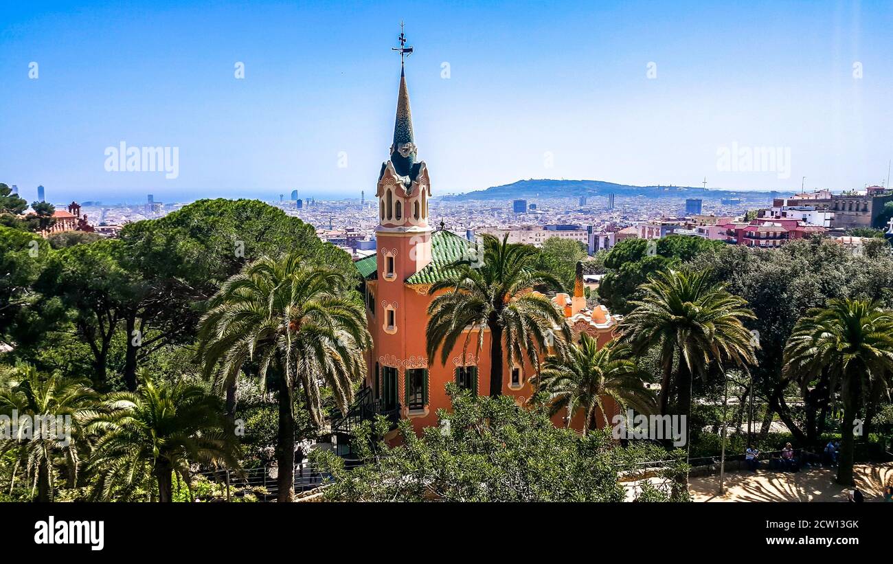 Le musée Gaudi House à Park Guell. Barcelone, Espagne Banque D'Images