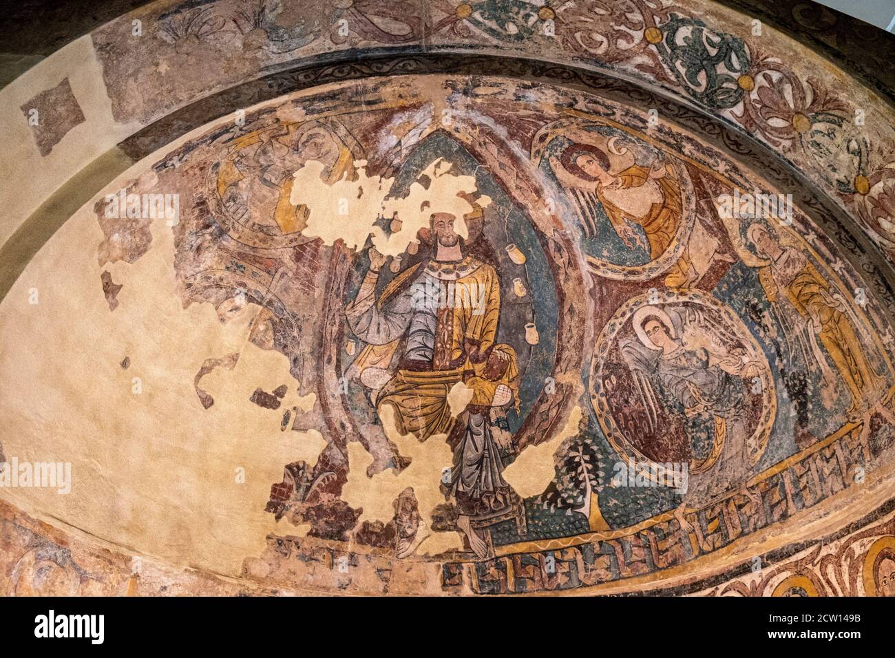 Les peintures murales de Ruesta, XIIe siècle, déchirées en fresque et transférées sur toile, viennent de l'église de San juan bautista à Ruesta, Musée diocésain o Banque D'Images