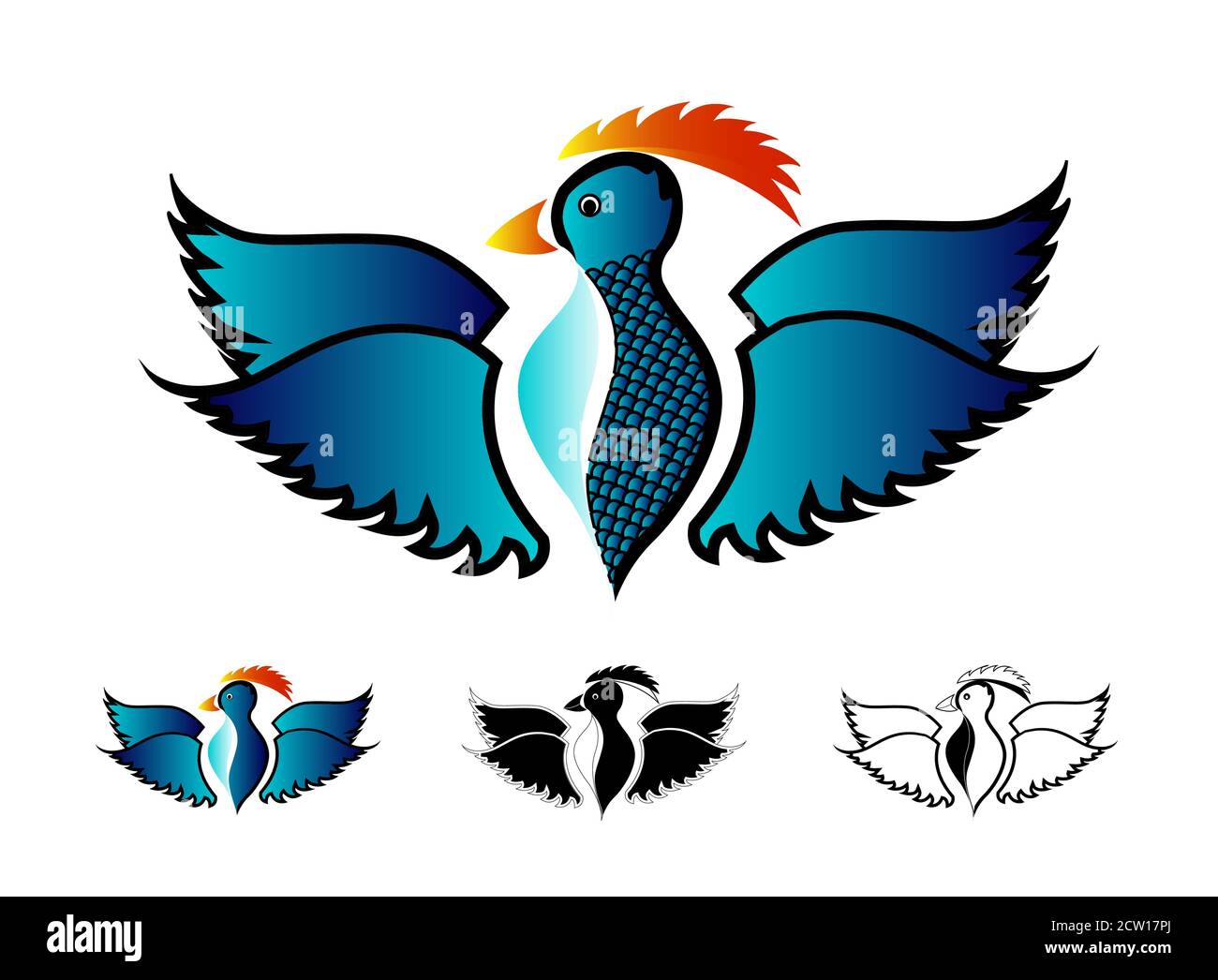 Illustration vectorielle Woodpecker dans différentes combinaisons de couleurs pour la fabrication de logo, la conception de site Web. Illustration de Vecteur