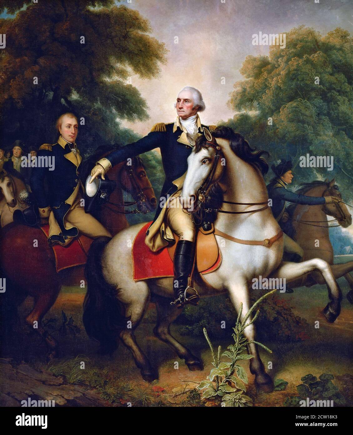 Général George Washingon. Peinture intitulée « Washington Before Yorktown » de Rembrandt Peale, huile sur toile, 1824, retravaillée en 1825. Banque D'Images