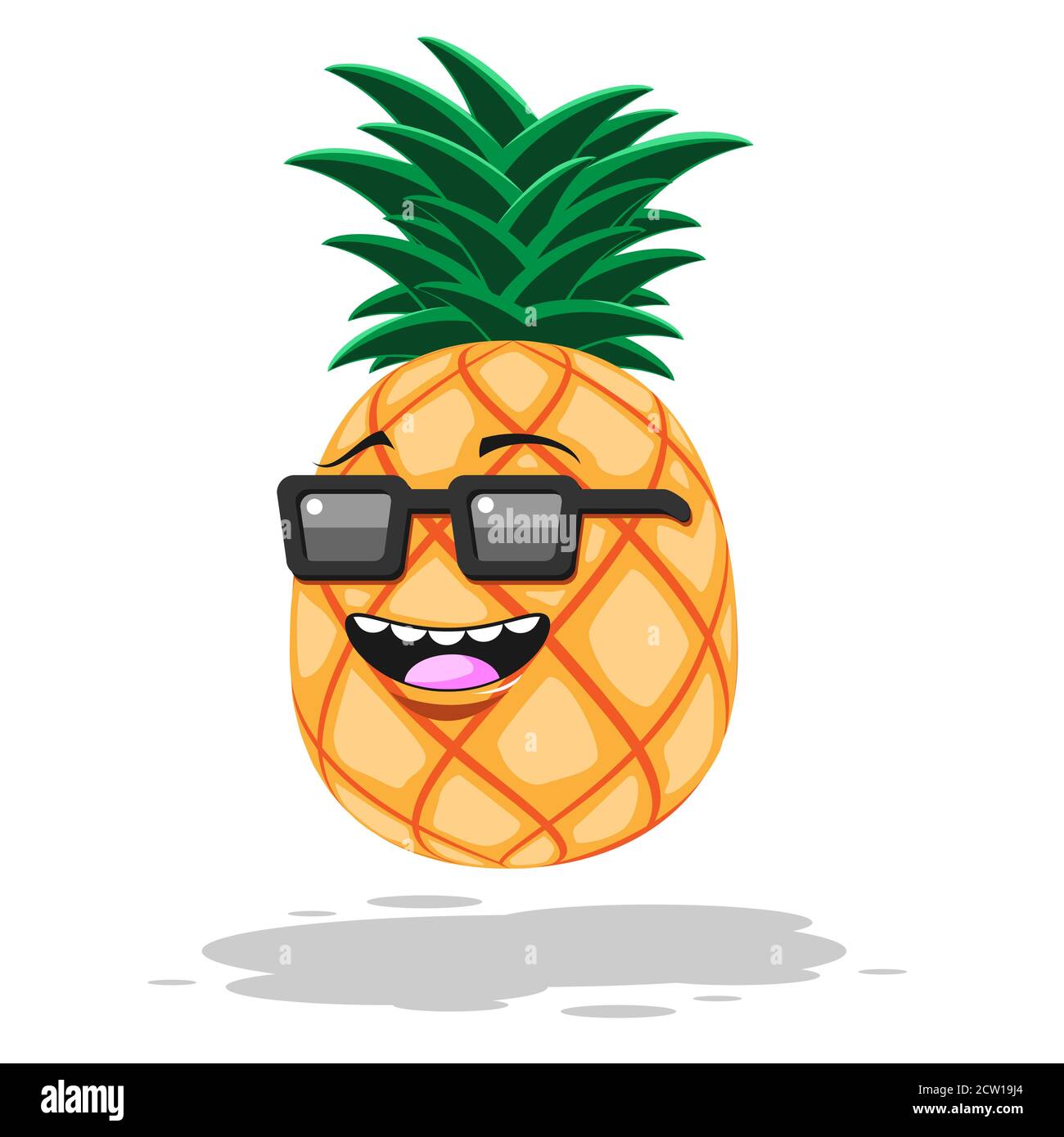 Dessin animé ananas en lunettes de soleil sourire sur fond blanc isolé.  Image vectorielle Image Vectorielle Stock - Alamy