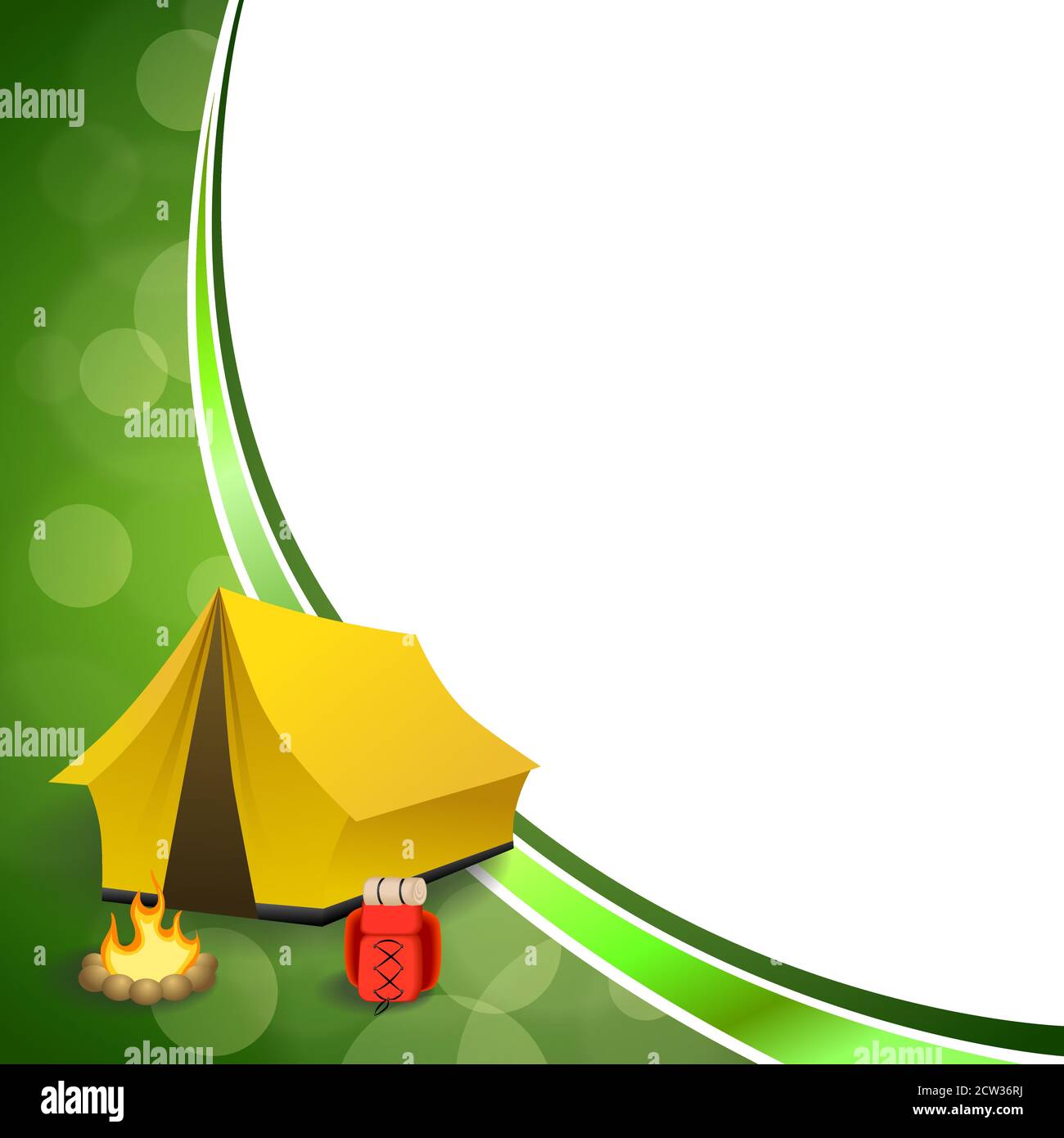 Arrière-plan résumé vert camping tourisme jaune tente rouge sac à dos feu de camp vecteur d'illustration du cadre Illustration de Vecteur