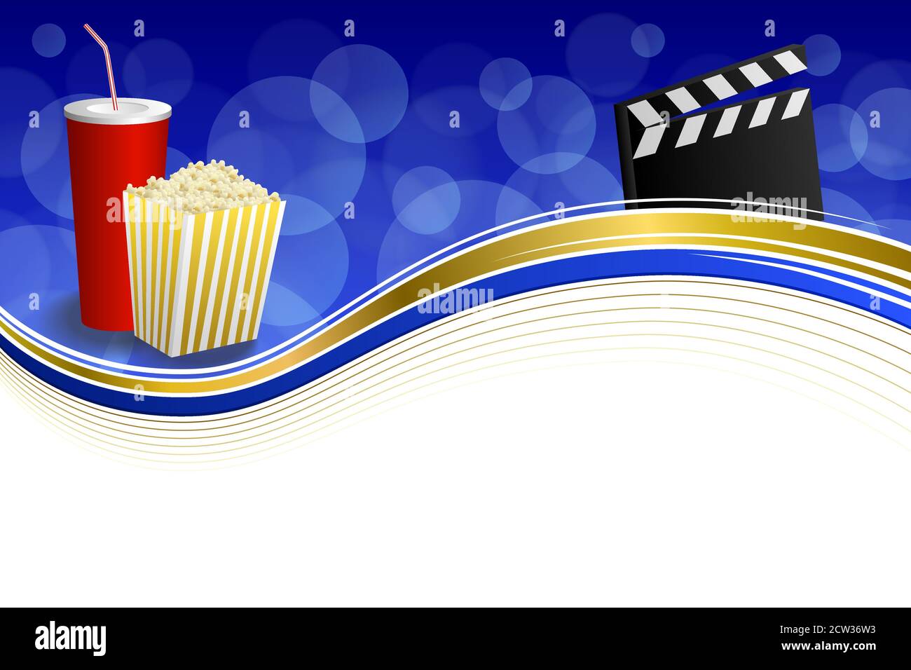 Arrière-plan résumé bleu rouge boisson pop-corn film planche à clapet or vecteur d'illustration du cadre Illustration de Vecteur