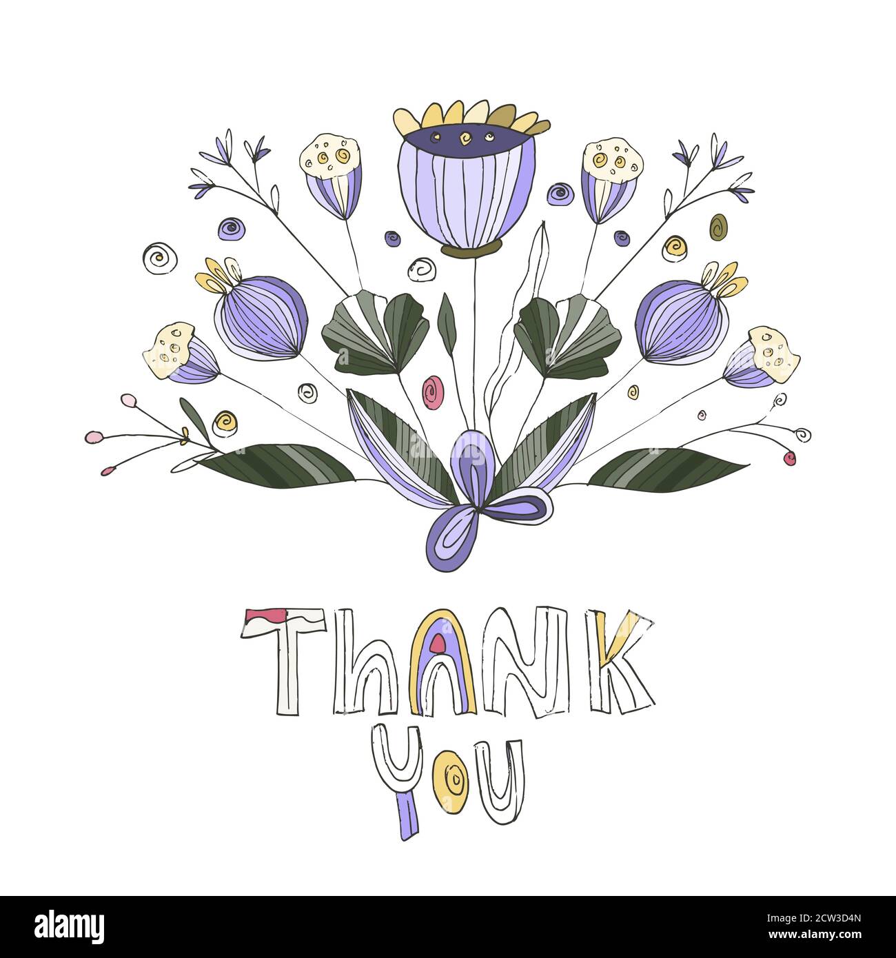 Merci Carte A Motif De Caniche Avec Lettres Dessinees A La Main Et Decoration Florale Belle Composition D Ete Bouquet Avec Une Phrase Citation Inspirante Pour Cadeau Femme Femme Illustration Du Vecteur De