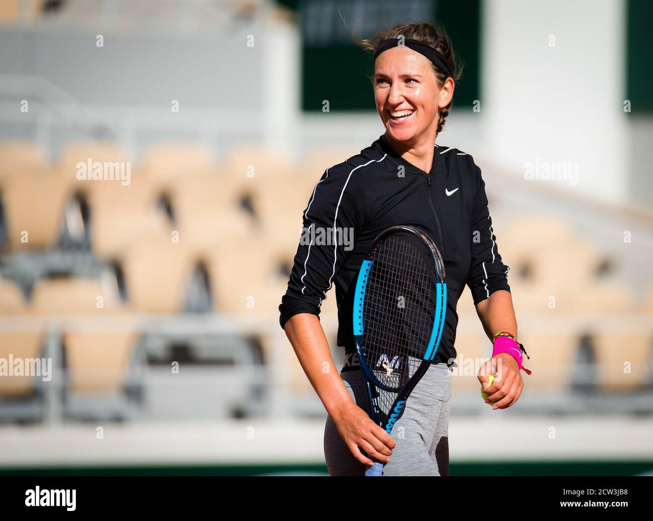 Victoria Azarenka de Biélorussie pendant la pratique avant le début du tournoi de tennis Roland Garros 2020, Grand Chelem, qualification, le 26 septembre 20 Banque D'Images