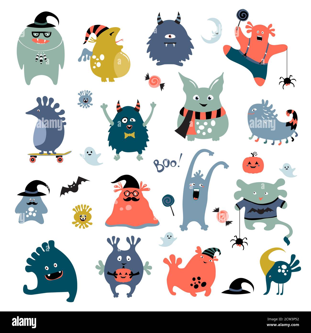 Ensemble monstres. Créatures fantaisie drôles. Illustration Halloween Illustration de Vecteur