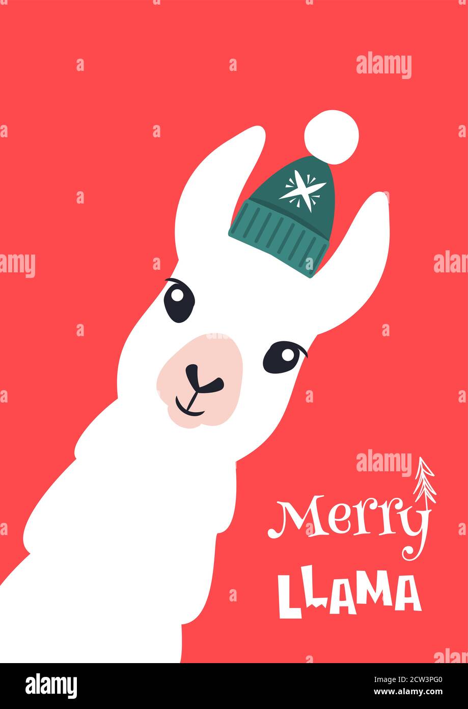 Carte de Noël avec lama. Carte Joyeux Noël Illustration de Vecteur