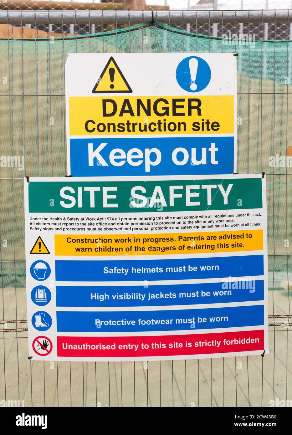 panneau de santé et de sécurité sur le chantier de construction Banque D'Images