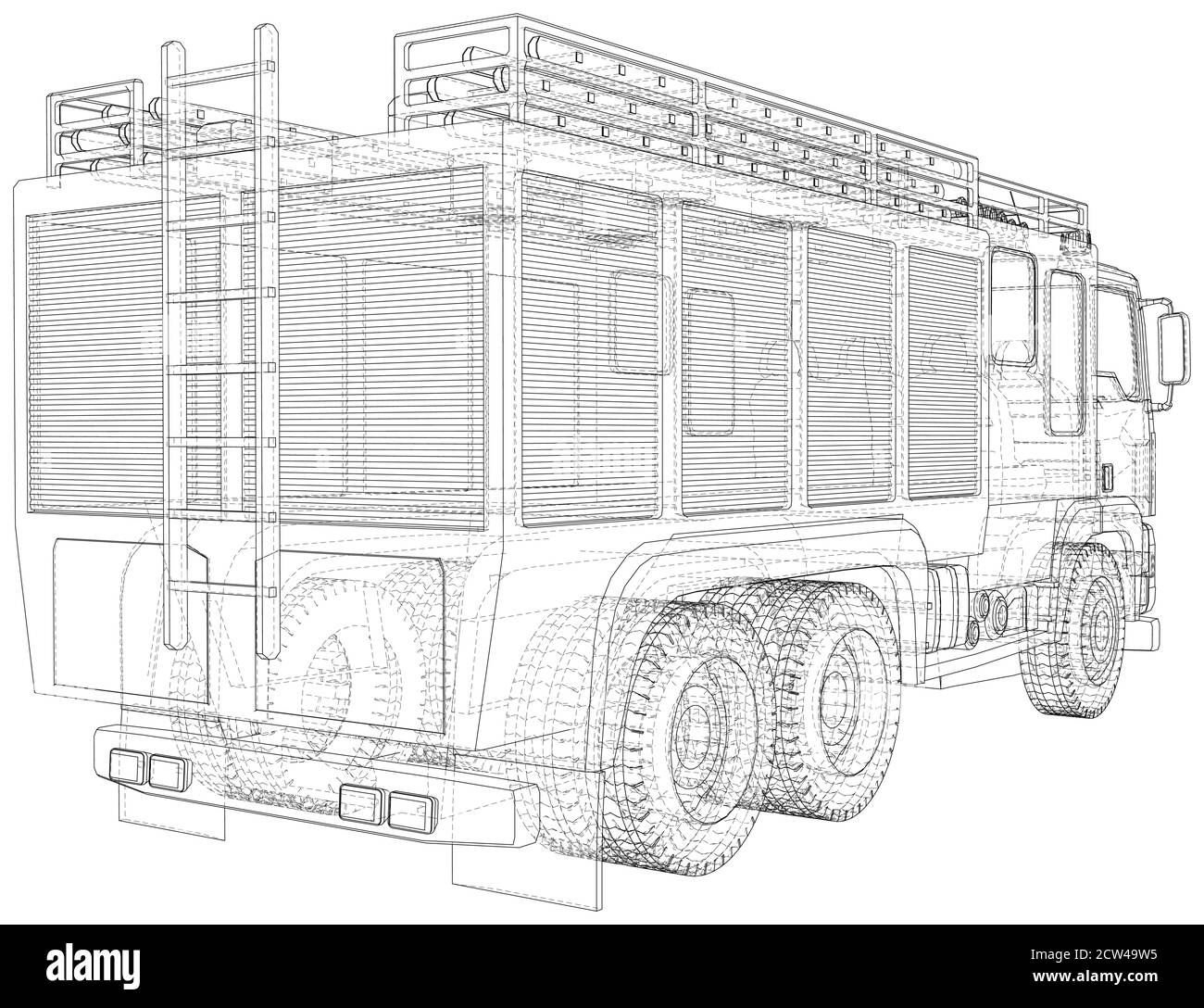 Vecteur du moteur d'incendie. Fil - châssis. Les couches de lignes visibles et invisibles sont séparées. Format EPS10 Illustration de Vecteur