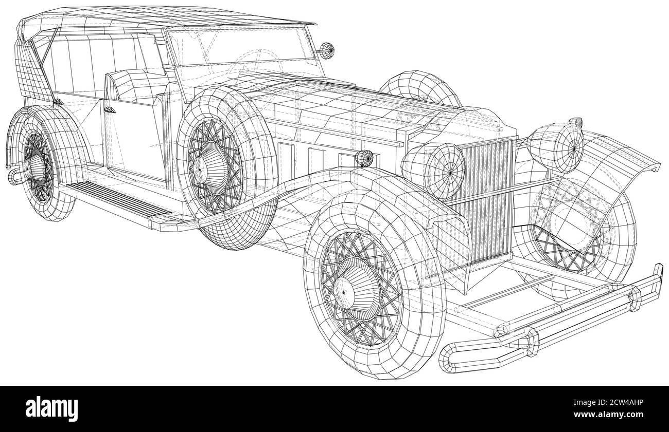 Vecteur voiture classique. Ligne de cadre de fil isolée. Rendu vectoriel 3D. Illustration de Vecteur