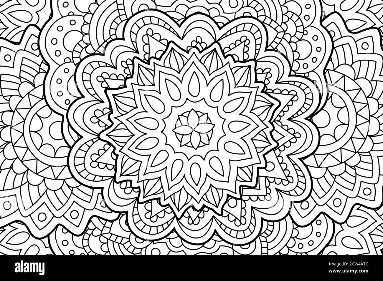 Magnifique page de livre à colorier rectangulaire avec motif abstrait monochrome Illustration de Vecteur